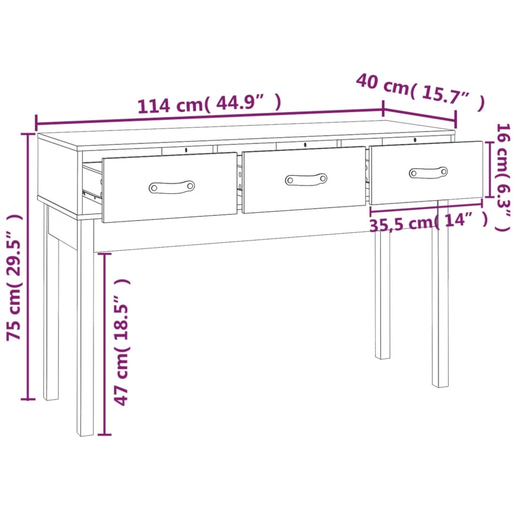 konsolbord 114x40x75 cm massivt fyrretræ grå