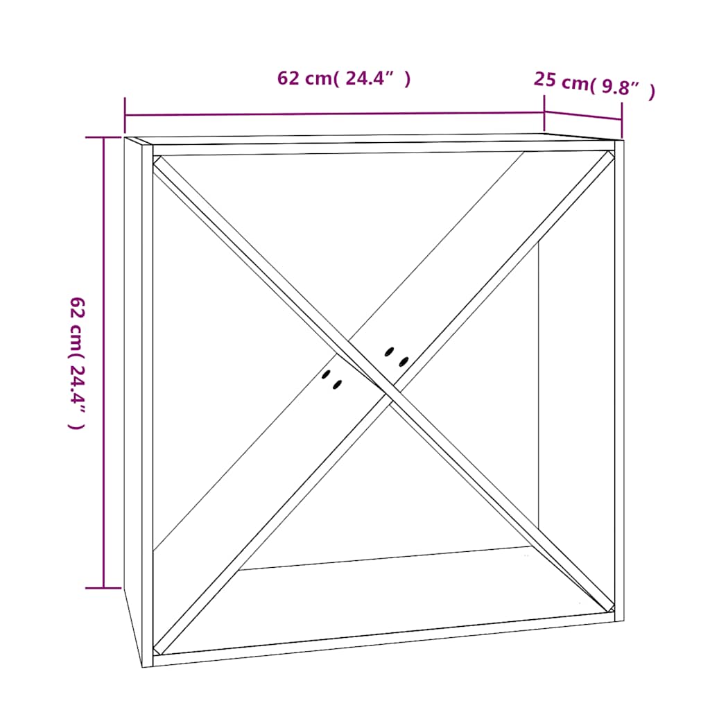 vinreol 62x25x62 cm massivt fyrretræ sort