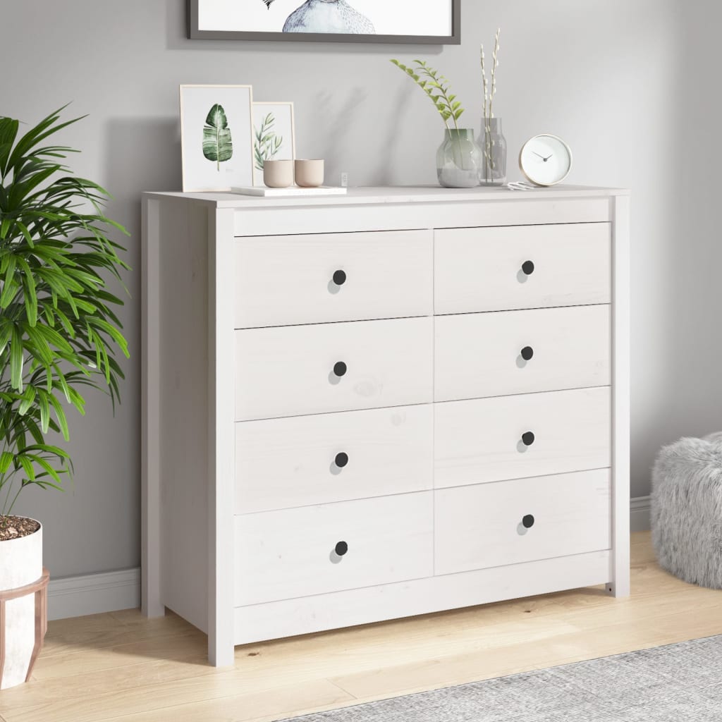kommode 100x40x90 cm massivt fyrretræ hvid
