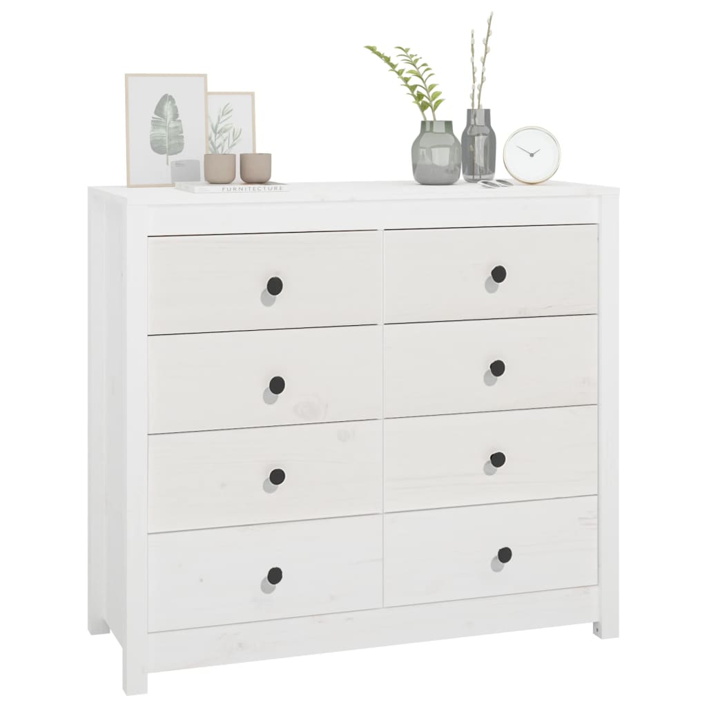 kommode 100x40x90 cm massivt fyrretræ hvid
