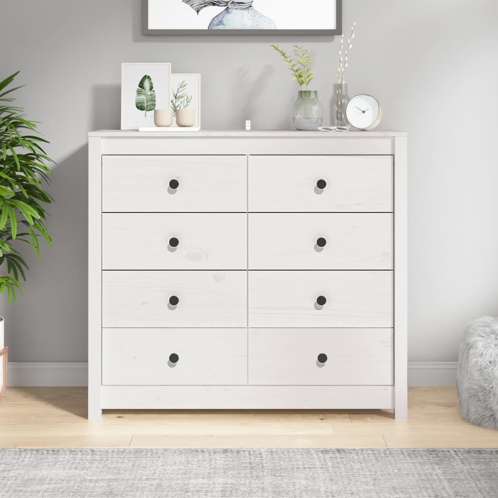 kommode 100x40x90 cm massivt fyrretræ hvid