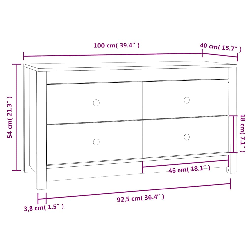 kommode 100x40x54 cm massivt fyrretræ hvid