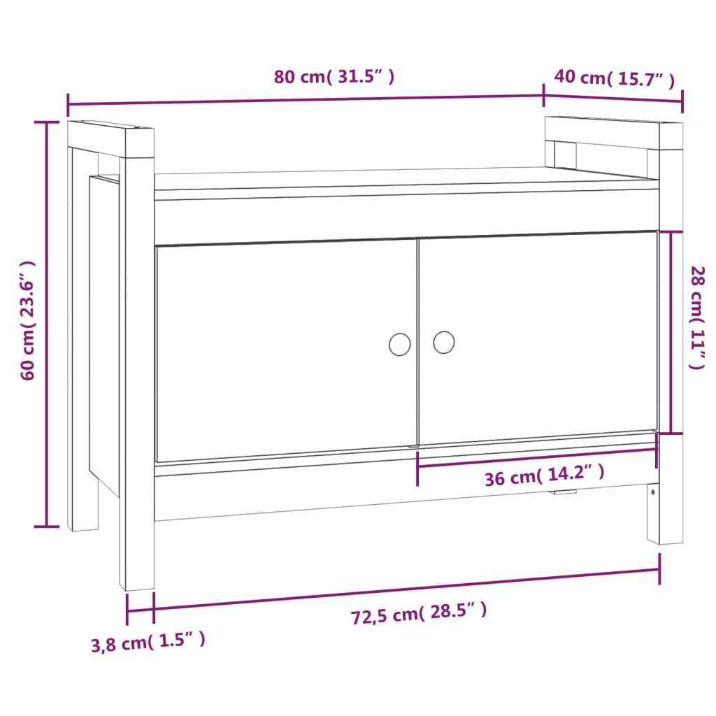 entrébænk 80x40x60 cm massivt fyrretræ