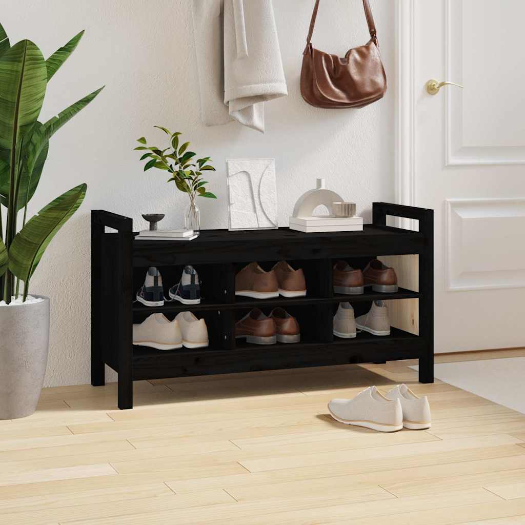 entrébænk 110x40x60 cm massivt fyrretræ sort