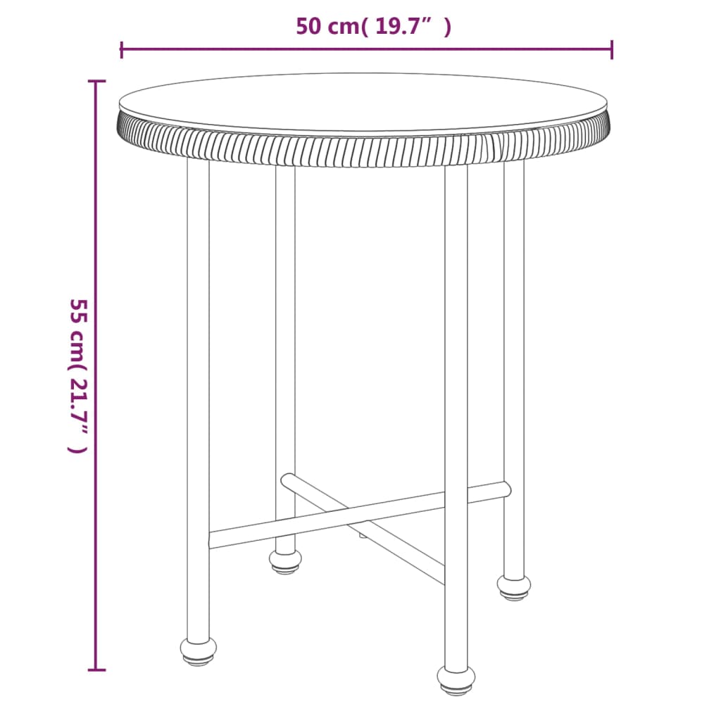 spisebord Ø50 cm hærdet glas og stål