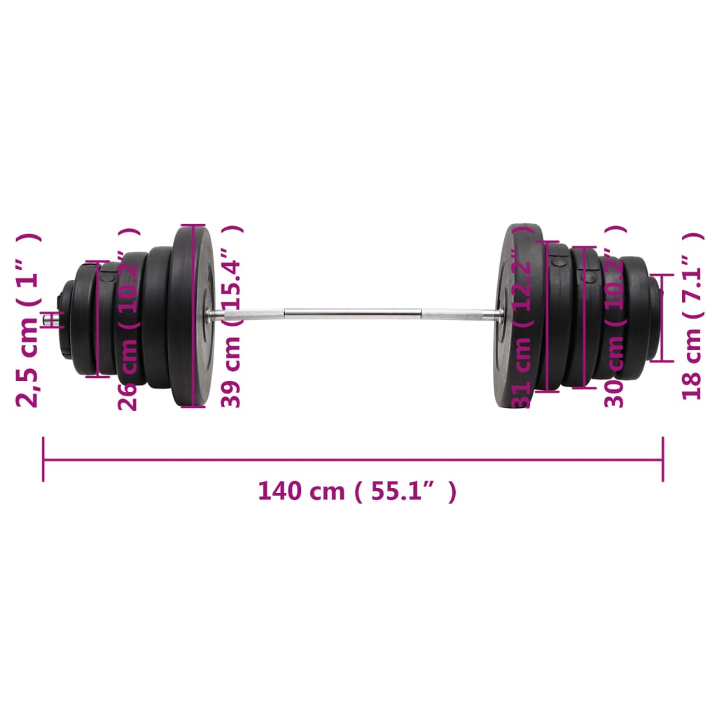 vægtstang med skiver 90 kg