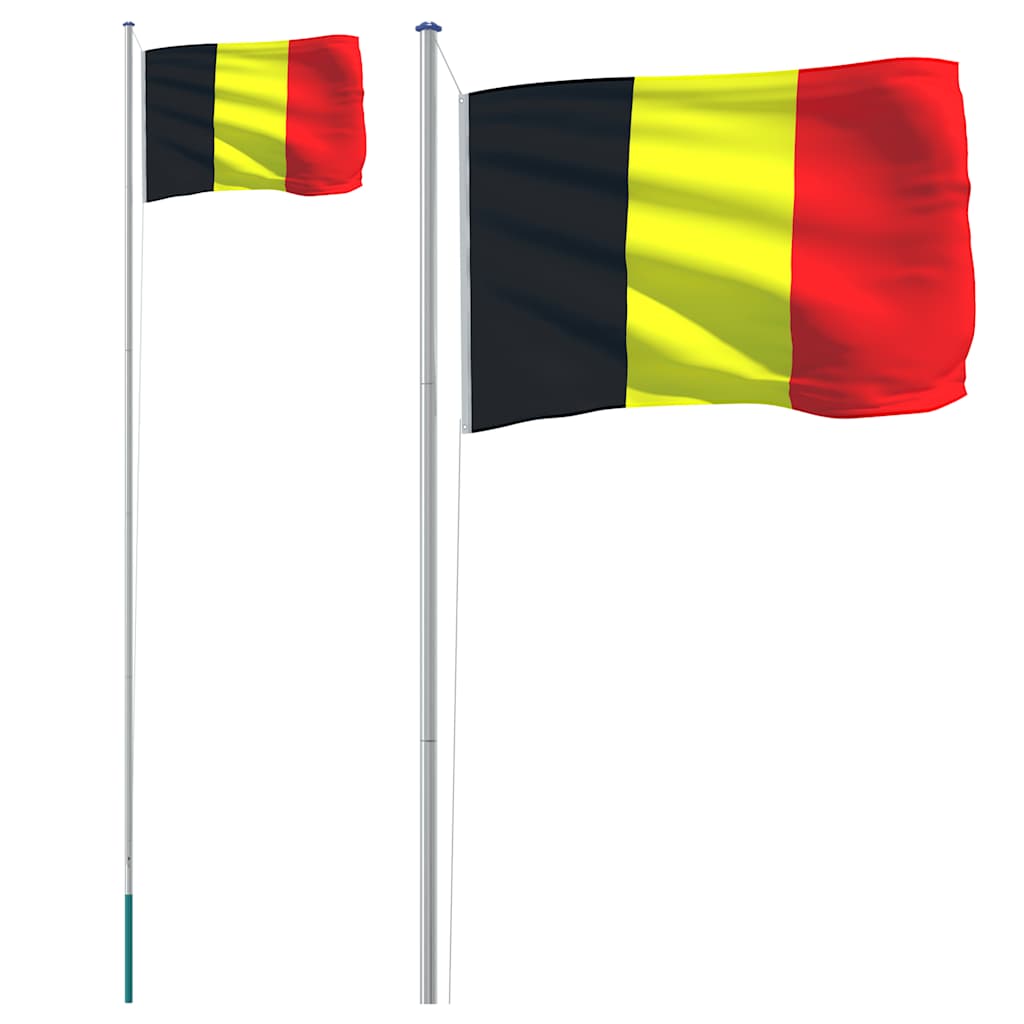 Belgien flag og flagstang 6,08 m aluminium