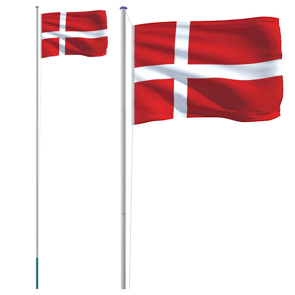 Danmark flag og flagstang 6,08 m aluminium
