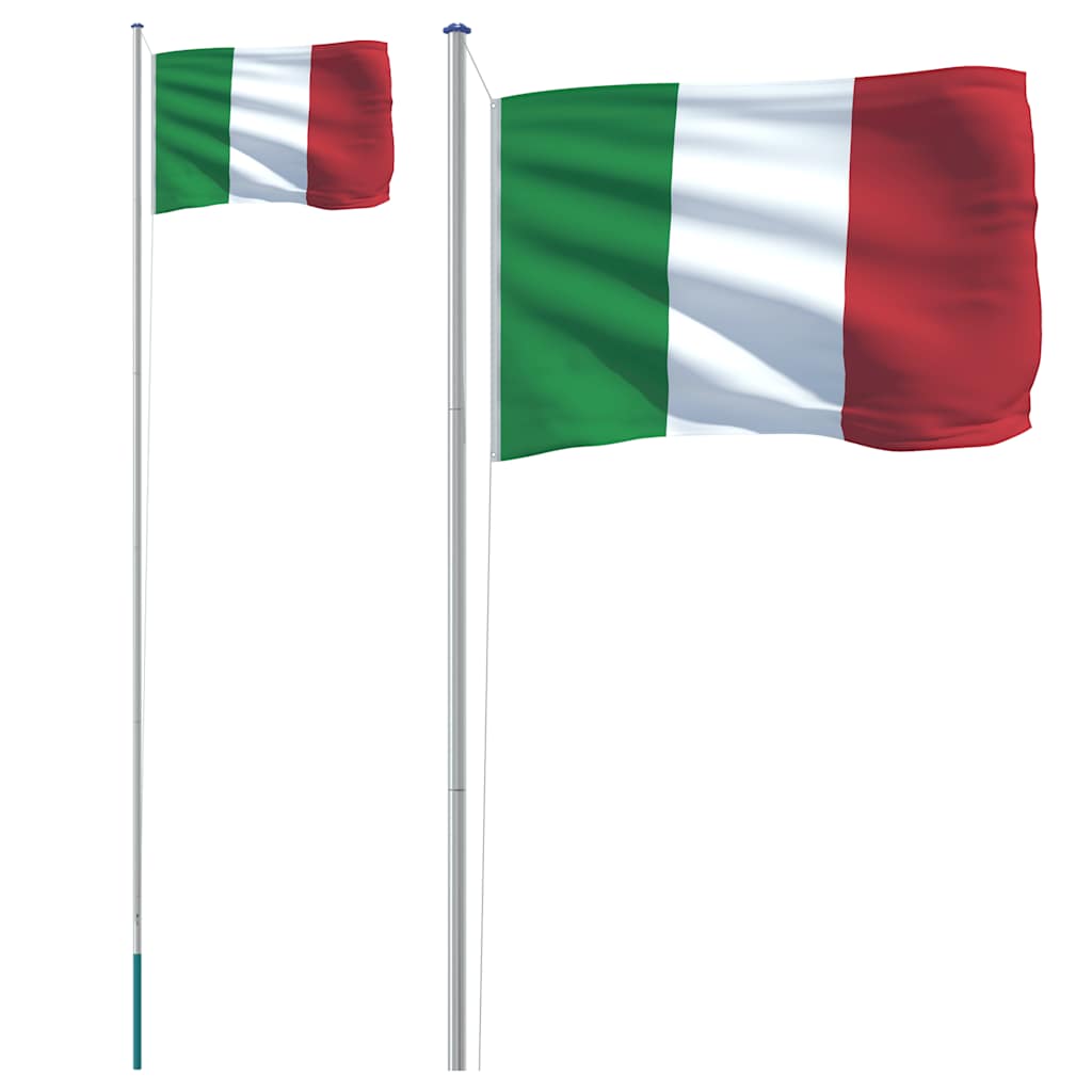 Italien flag og flagstang 6,08 m aluminium
