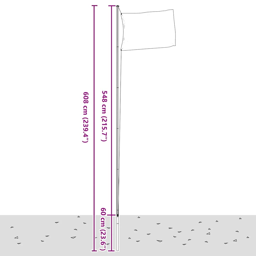 Italien flag og flagstang 6,08 m aluminium