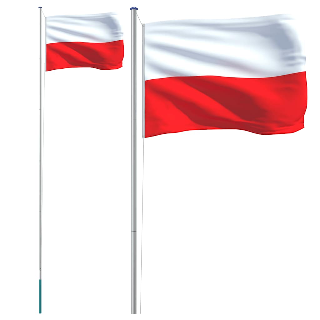 Polen flag og flagstang 6,08 m aluminium