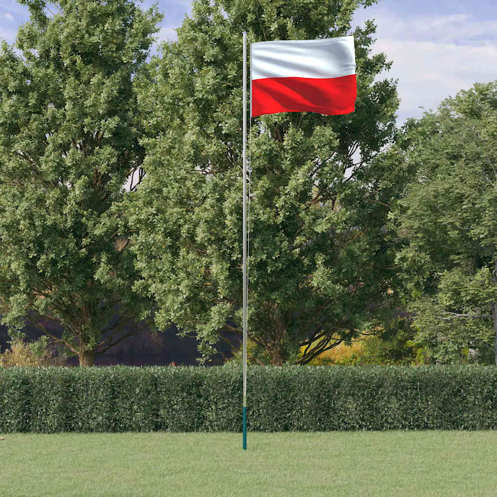 Polen flag og flagstang 6,08 m aluminium