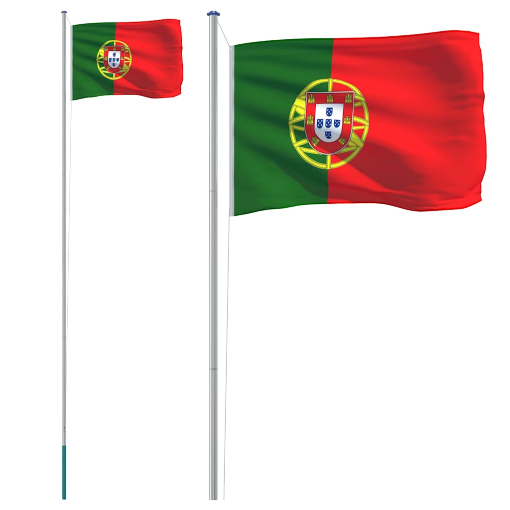 Portugal flag og flagstang 6,08 m aluminium