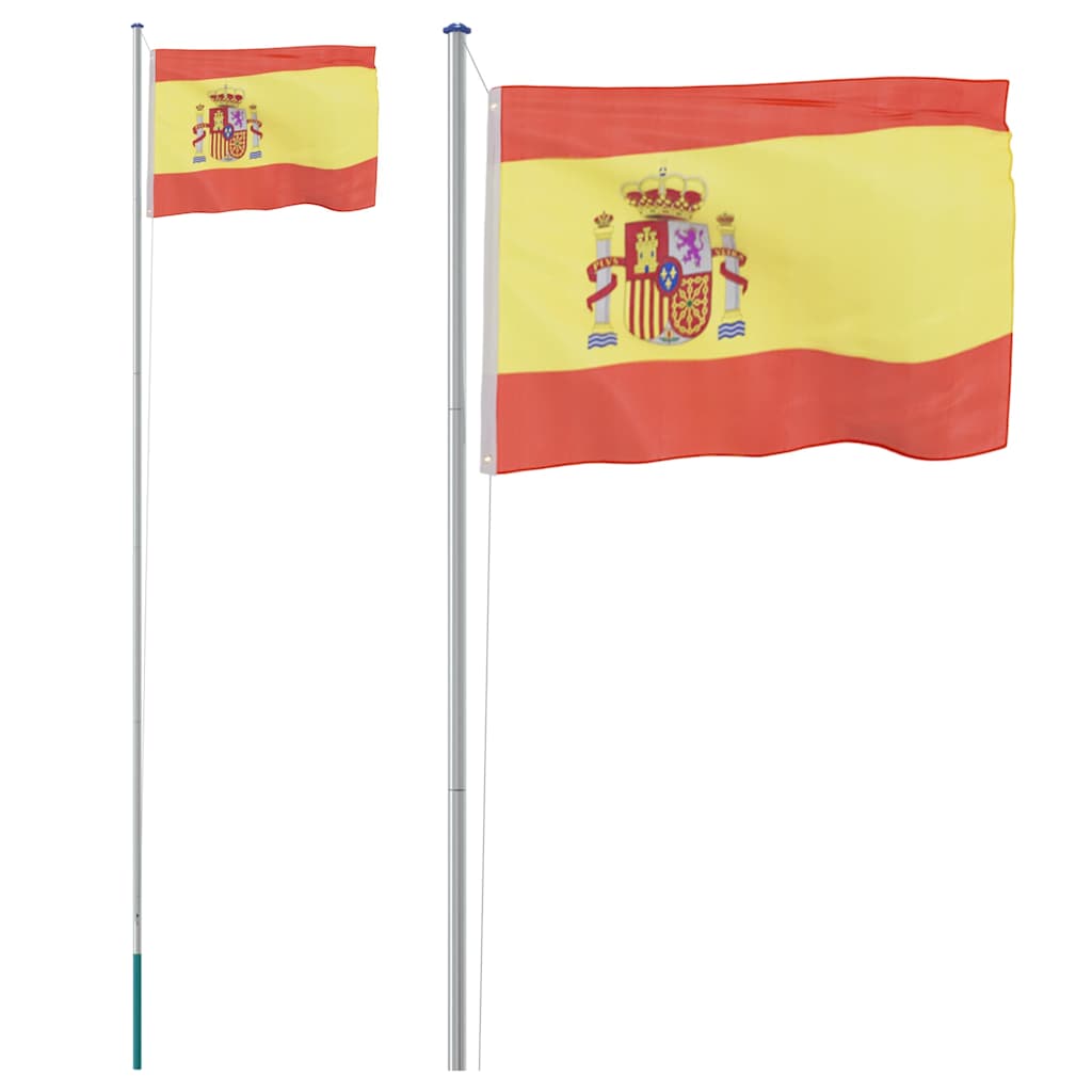 Spanien flag og flagstang 6,08 m aluminium