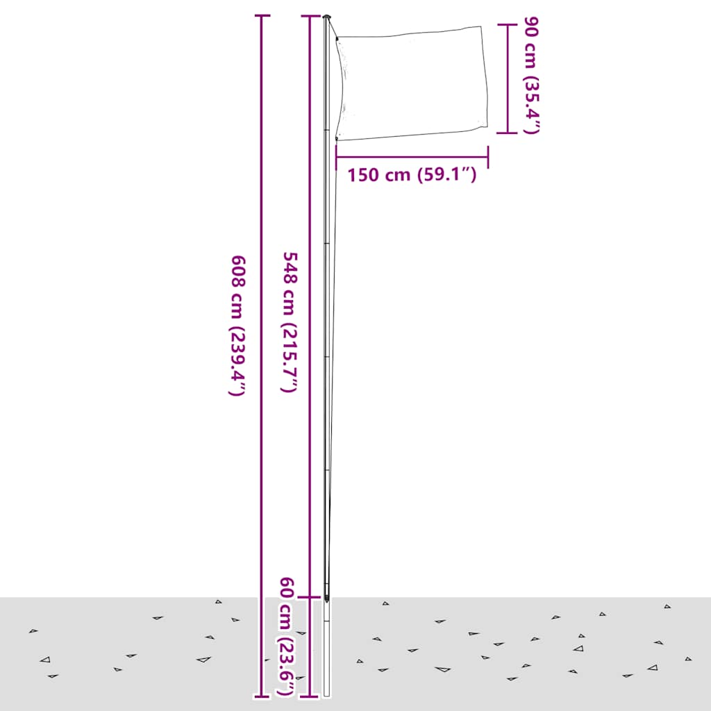 Tjekkiet flag og flagstang 6,08 m aluminium