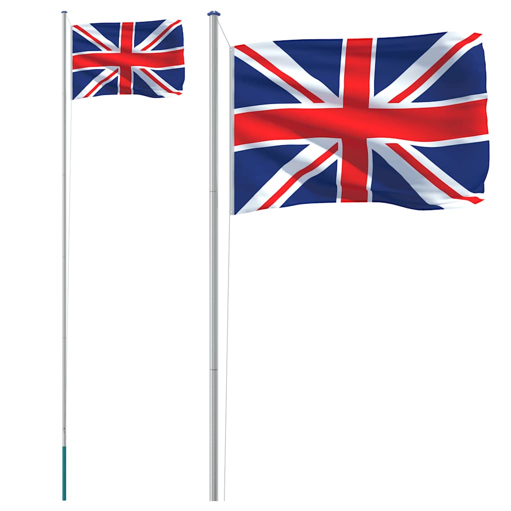 Storbritannien flag og flagstang 6,08 m aluminium