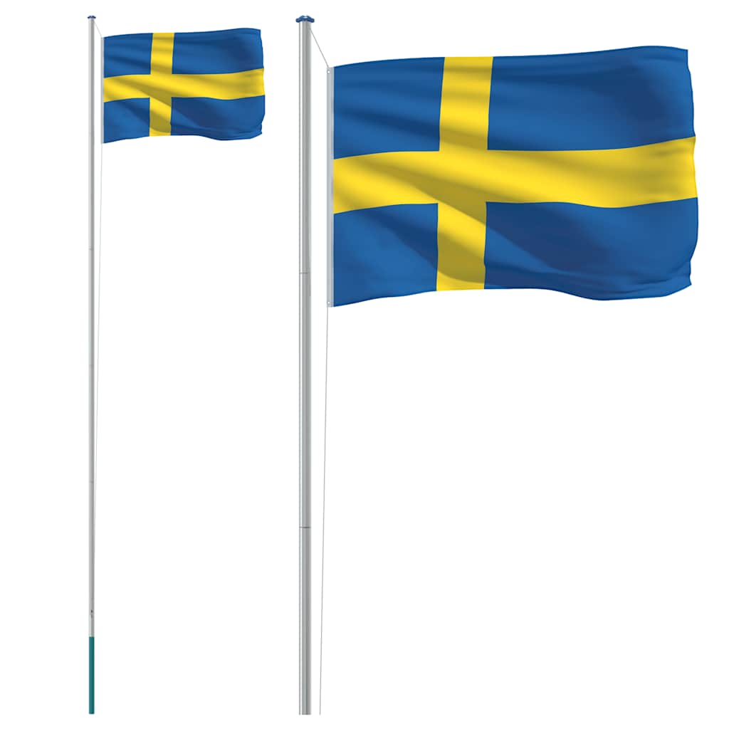 Sverige flag og flagstang 6,08 m aluminium