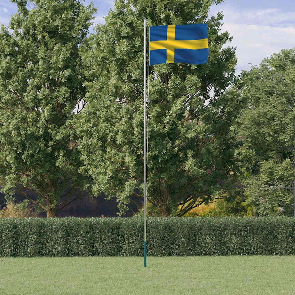 Sverige flag og flagstang 6,08 m aluminium