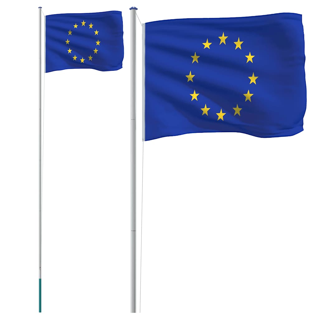 Europaflag og flagstang 6,08 m aluminium