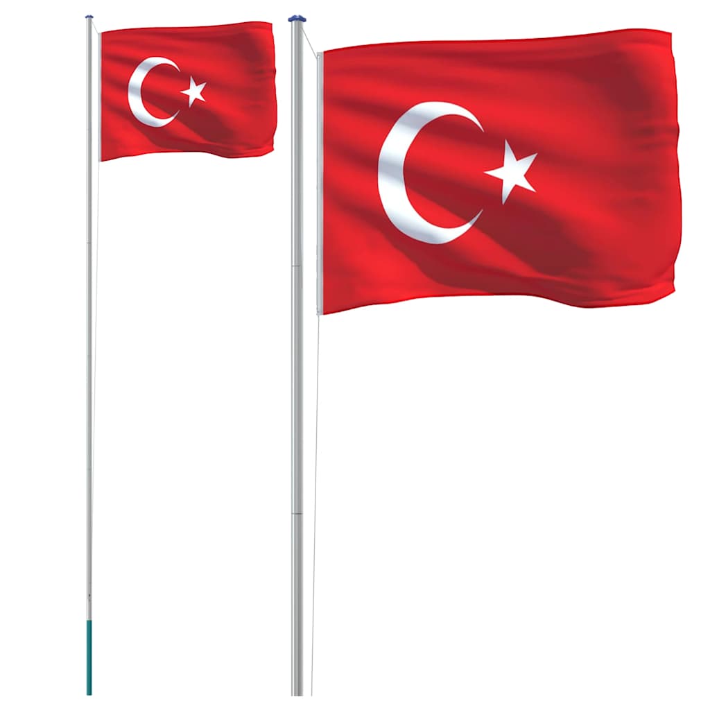 Tyrkiet flag og flagstang 6,08 m aluminium