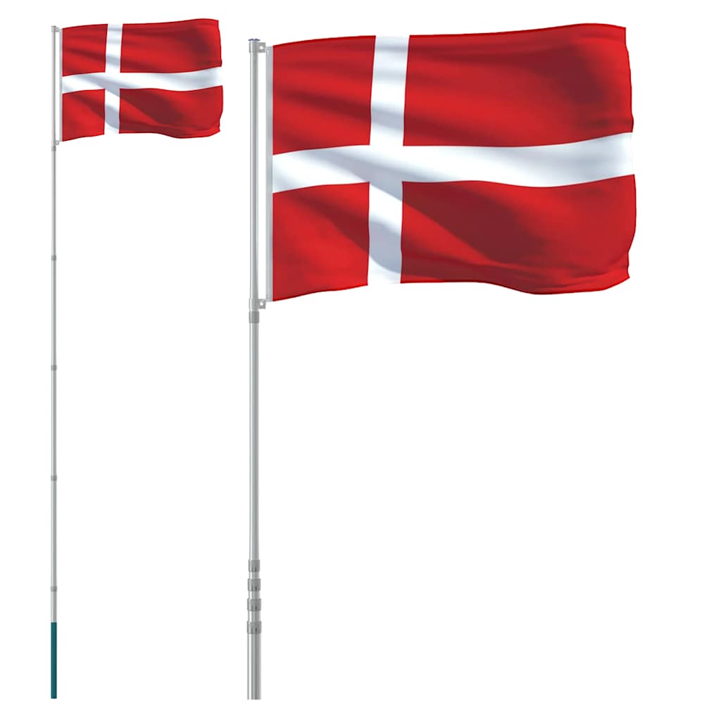 Danmark flag og flagstang 5,5 m aluminium