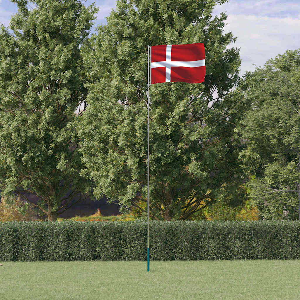 Danmark flag og flagstang 5,5 m aluminium