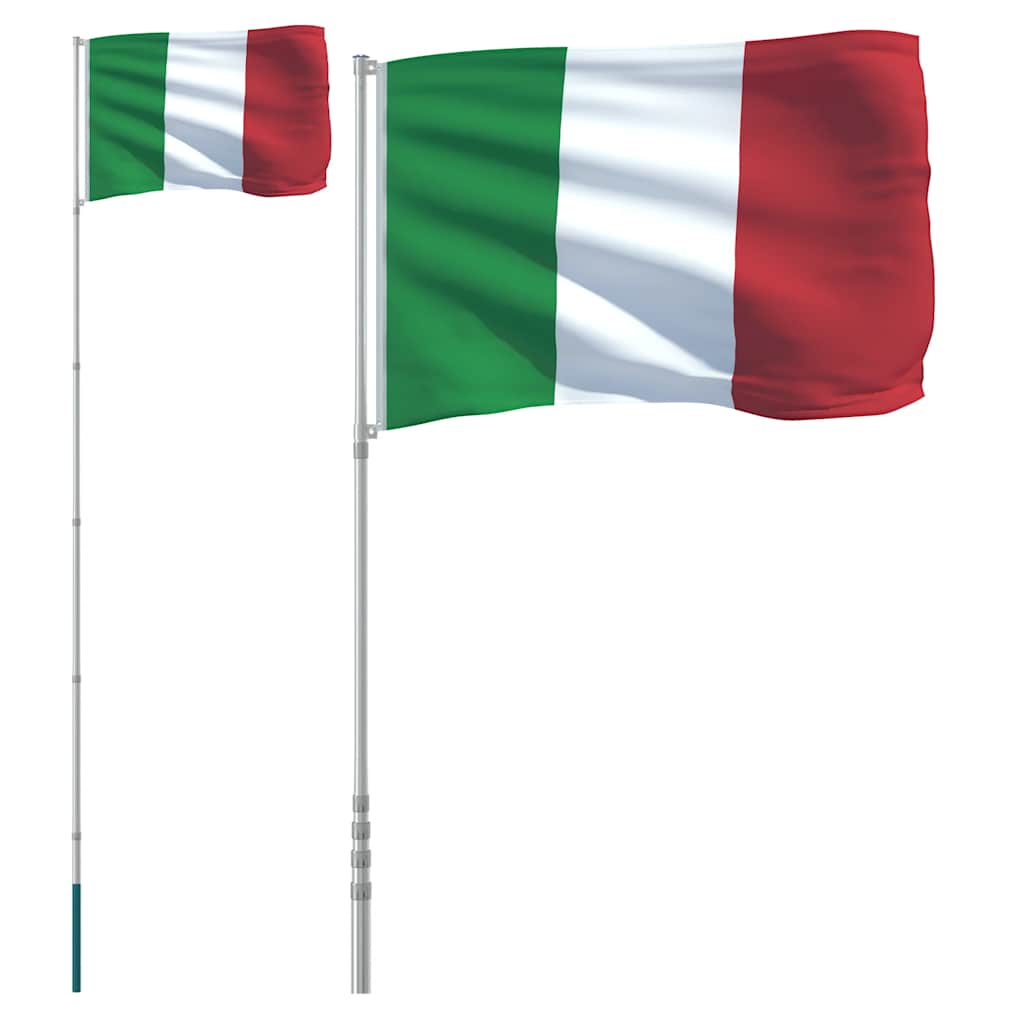 Italien flag og flagstang 5,5 m aluminium