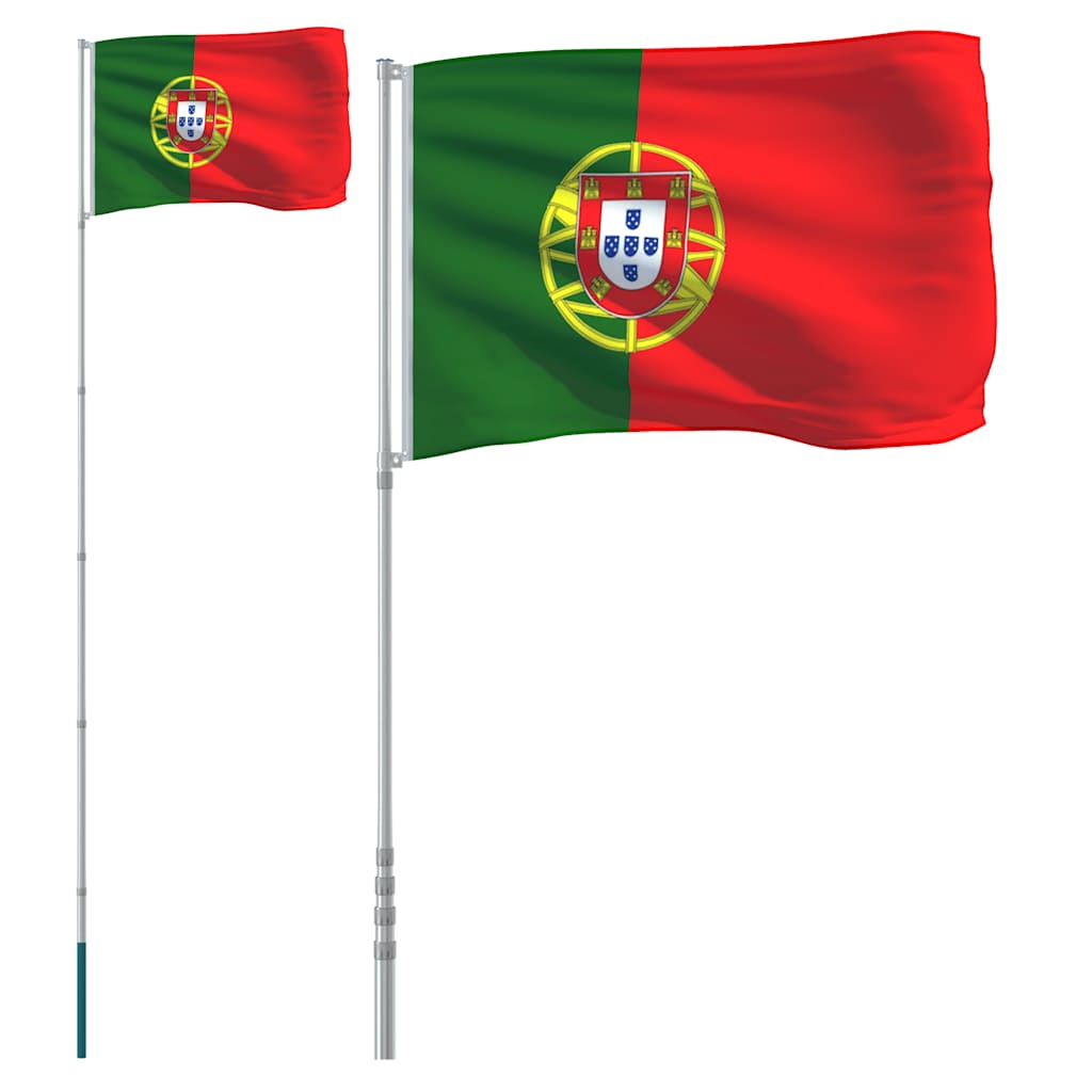Portugal flag og flagstang 5,5 m aluminium