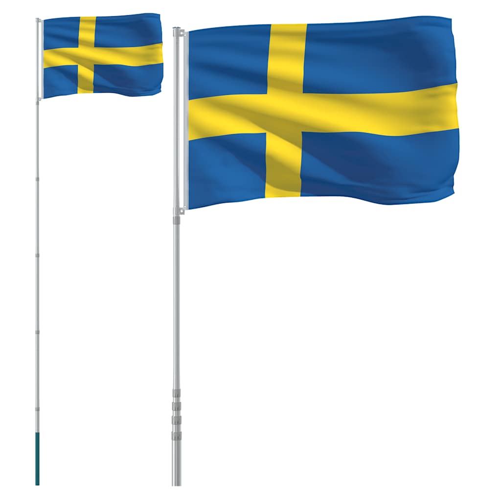 Sverige flag og flagstang 5,5 m aluminium