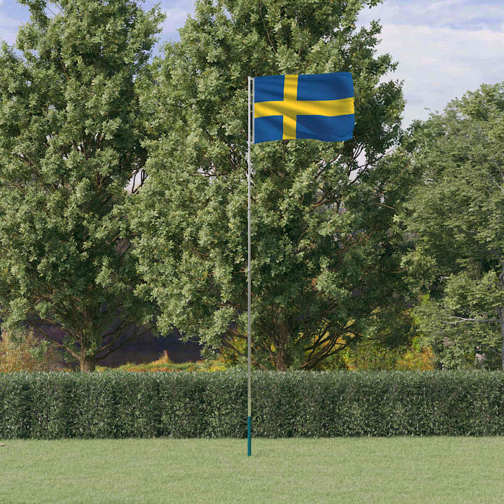 Sverige flag og flagstang 5,5 m aluminium