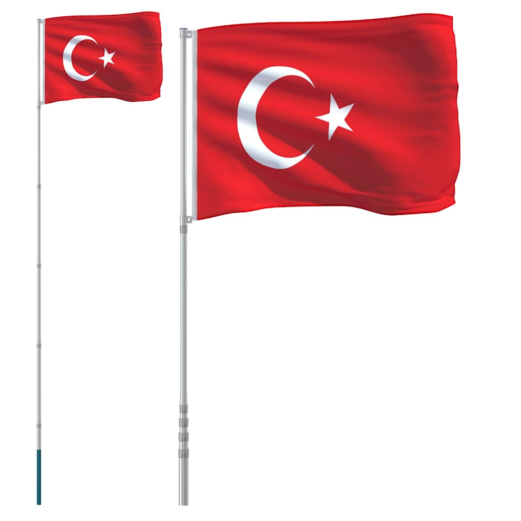 Tyrkiet flag og flagstang 5,5 m aluminium