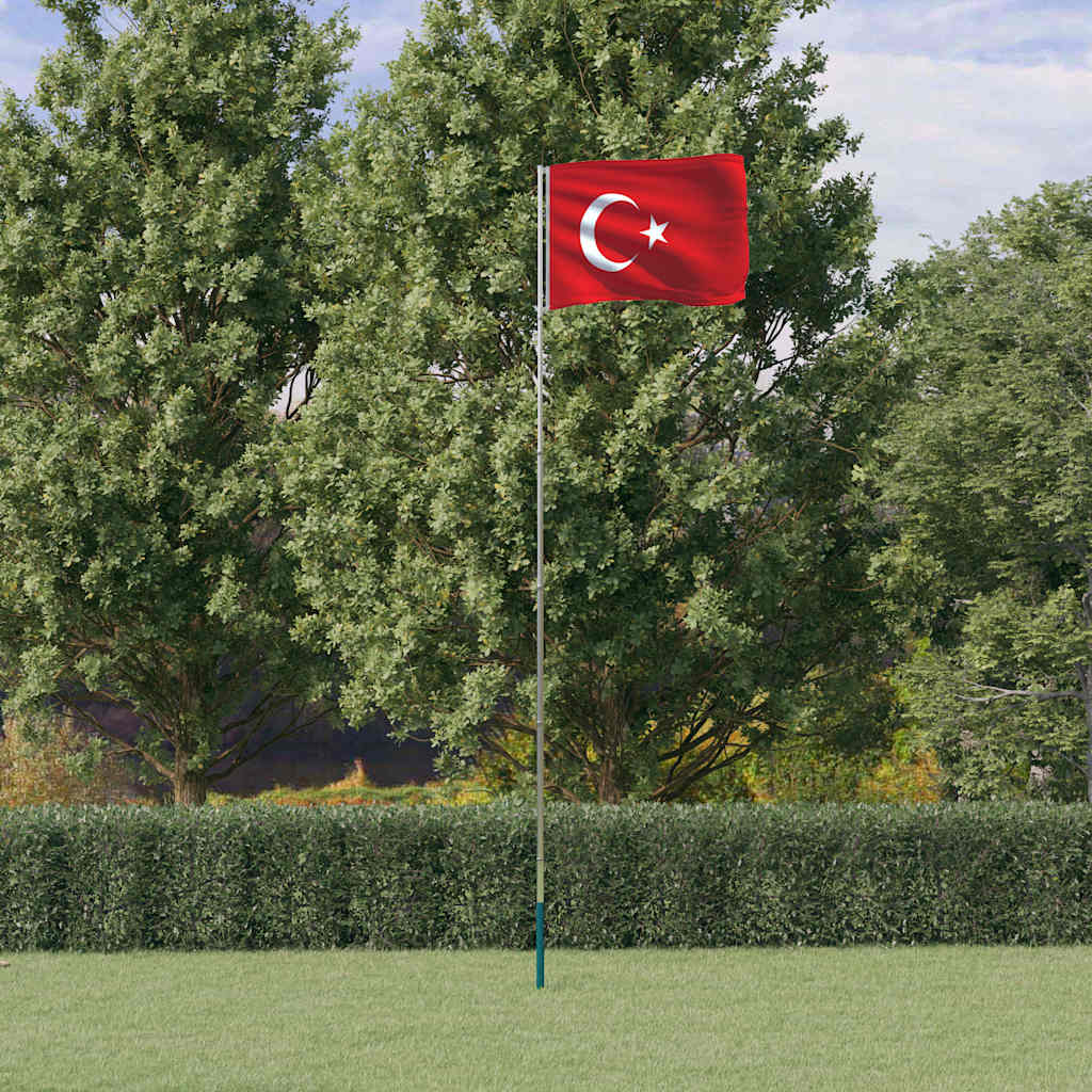 Tyrkiet flag og flagstang 5,5 m aluminium