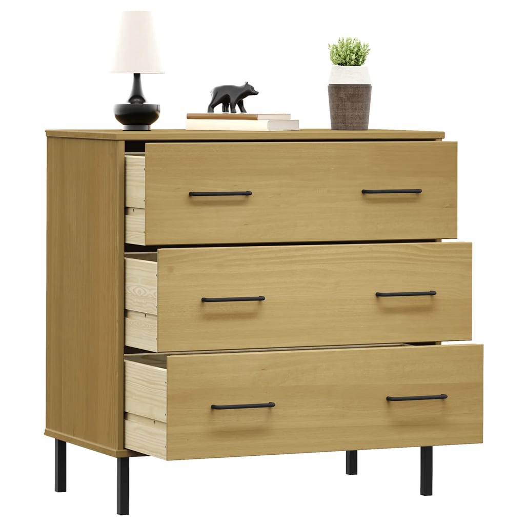 skænk med 3 skuffer OSLO 77x40x79,5 cm massivt træ brun