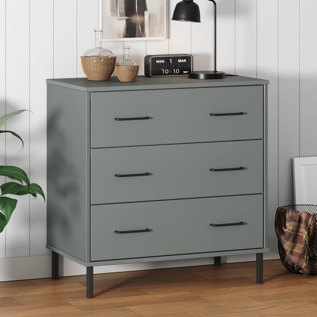 skænk med 3 skuffer OSLO 77x40x79,5 cm massivt træ grå