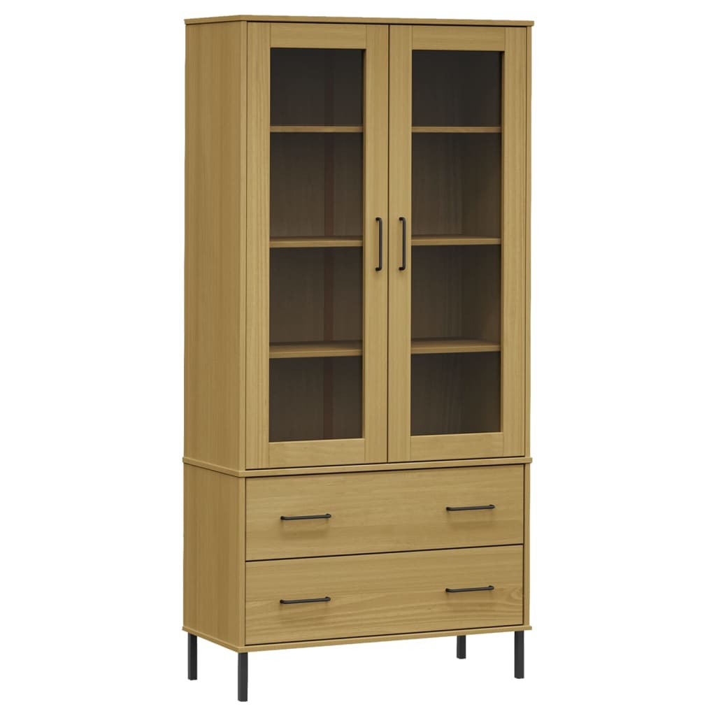 bogskab med metalben OSLO 85x35x172,5 cm massivt træ brun