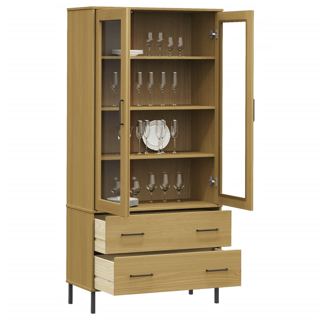 bogskab med metalben OSLO 85x35x172,5 cm massivt træ brun