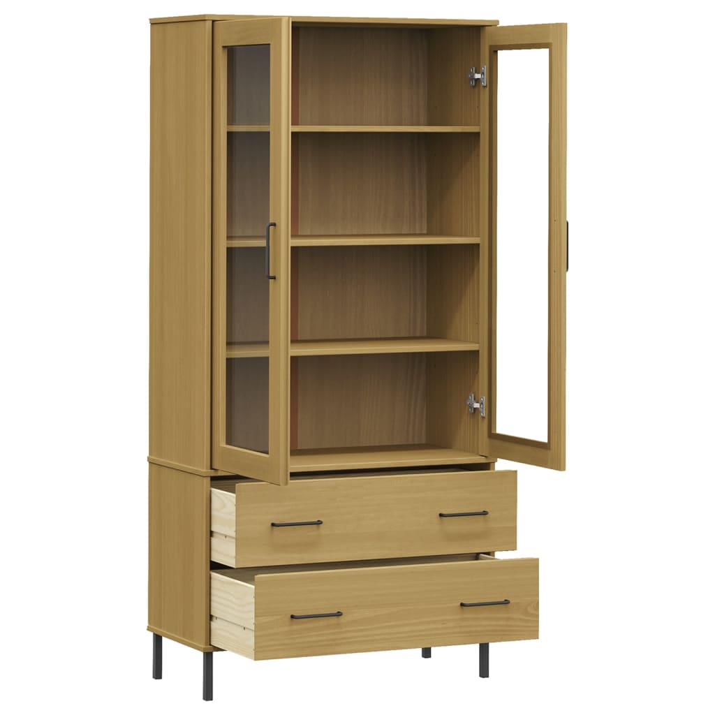 bogskab med metalben OSLO 85x35x172,5 cm massivt træ brun