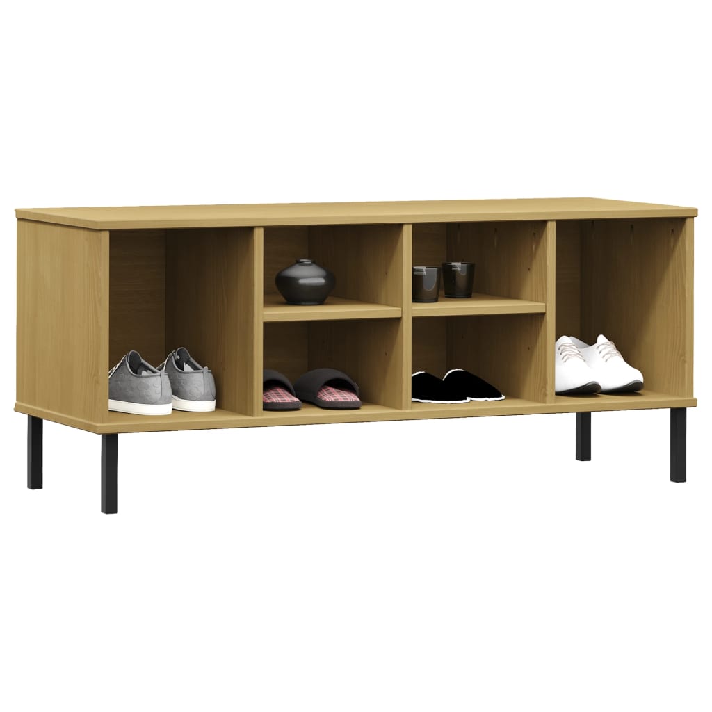 skoreol med metalben OSLO 106x35x45 cm massivt træ brun