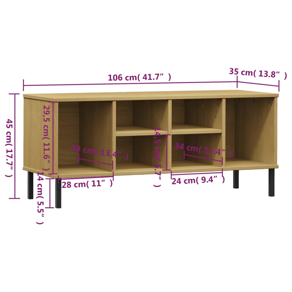 skoreol med metalben OSLO 106x35x45 cm massivt træ brun