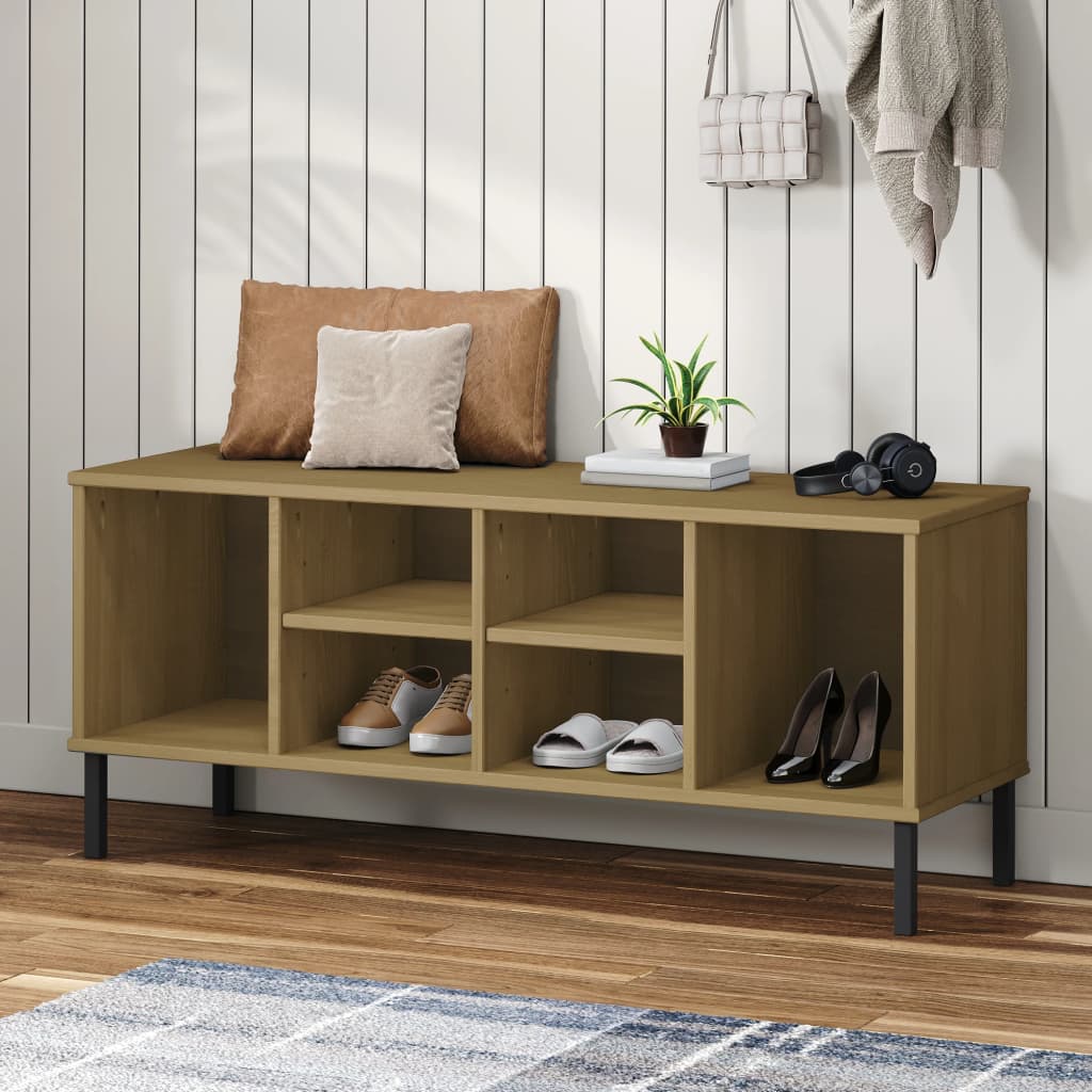 skoreol med metalben OSLO 106x35x45 cm massivt træ brun