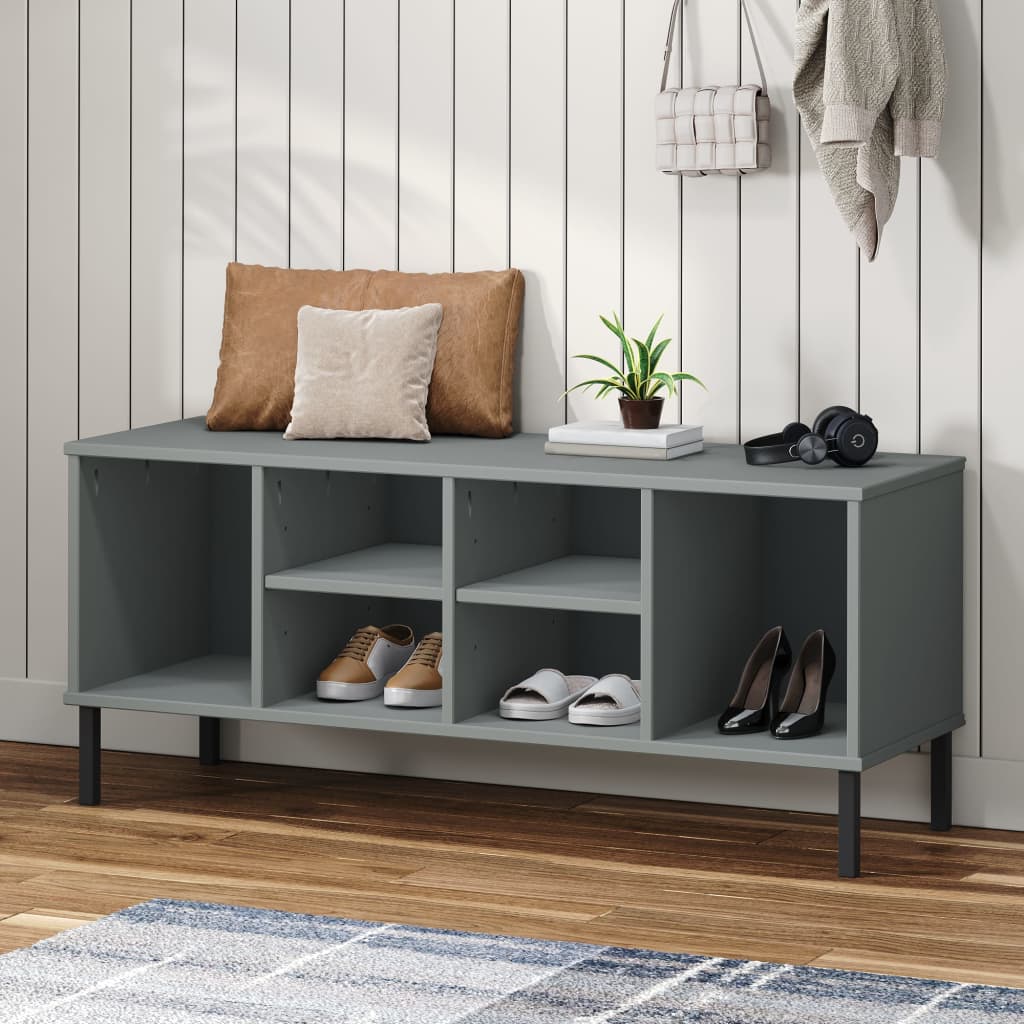 skoreol med metalben OSLO 106x35x45 cm massivt træ grå