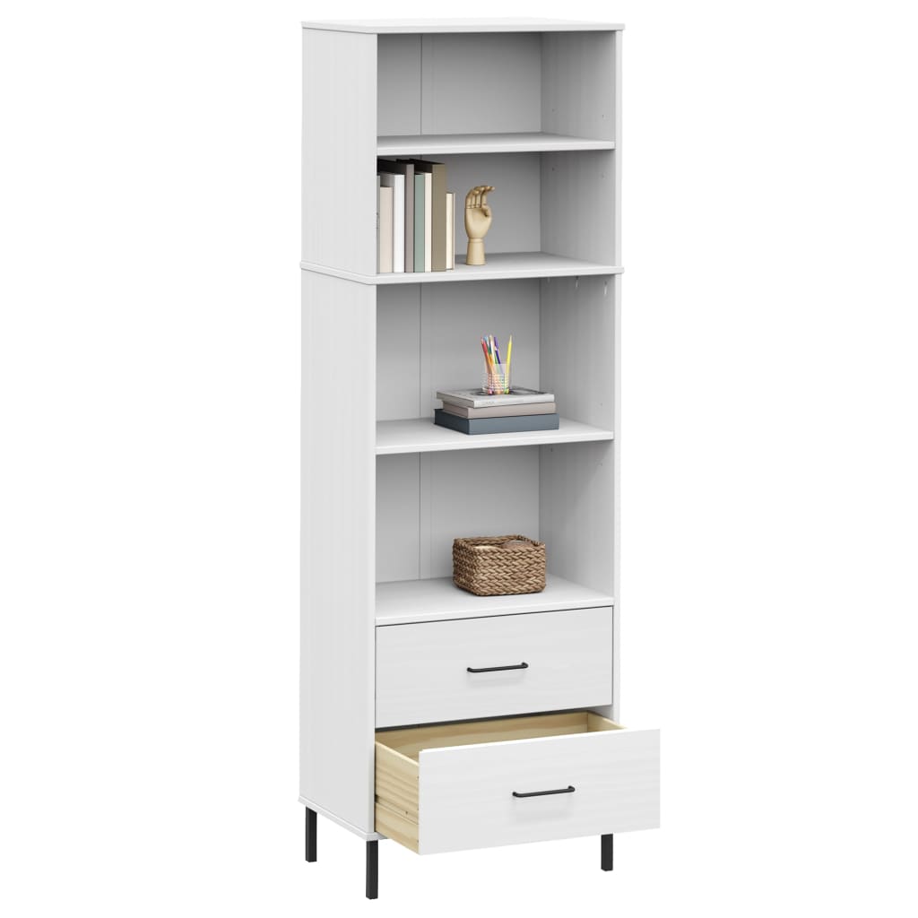 bogreol med 2 skuffer OSLO 60x35x180 cm massivt træ hvid