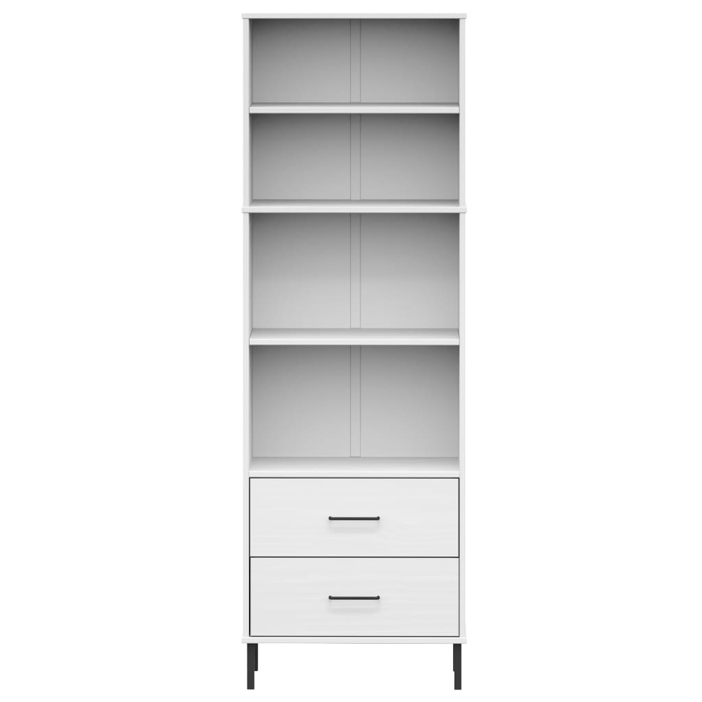 bogreol med 2 skuffer OSLO 60x35x180 cm massivt træ hvid
