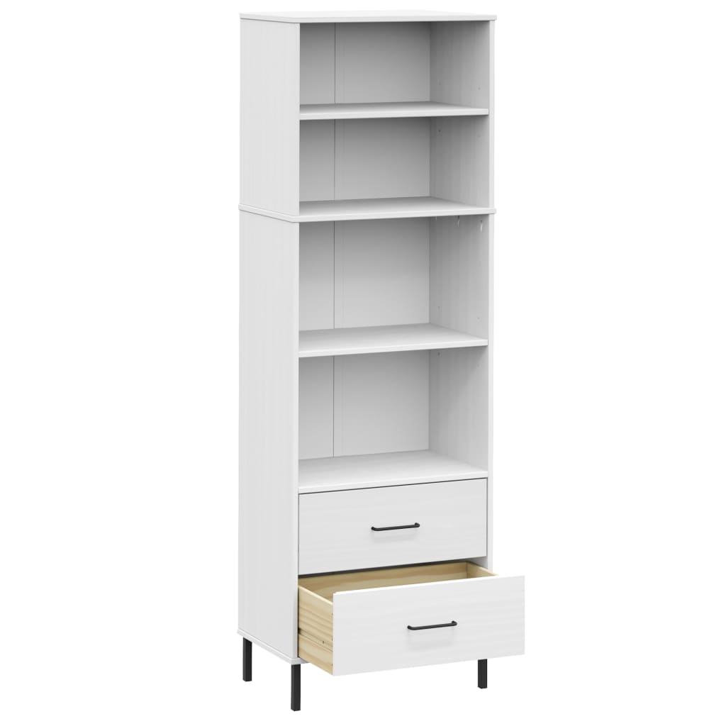 bogreol med 2 skuffer OSLO 60x35x180 cm massivt træ hvid