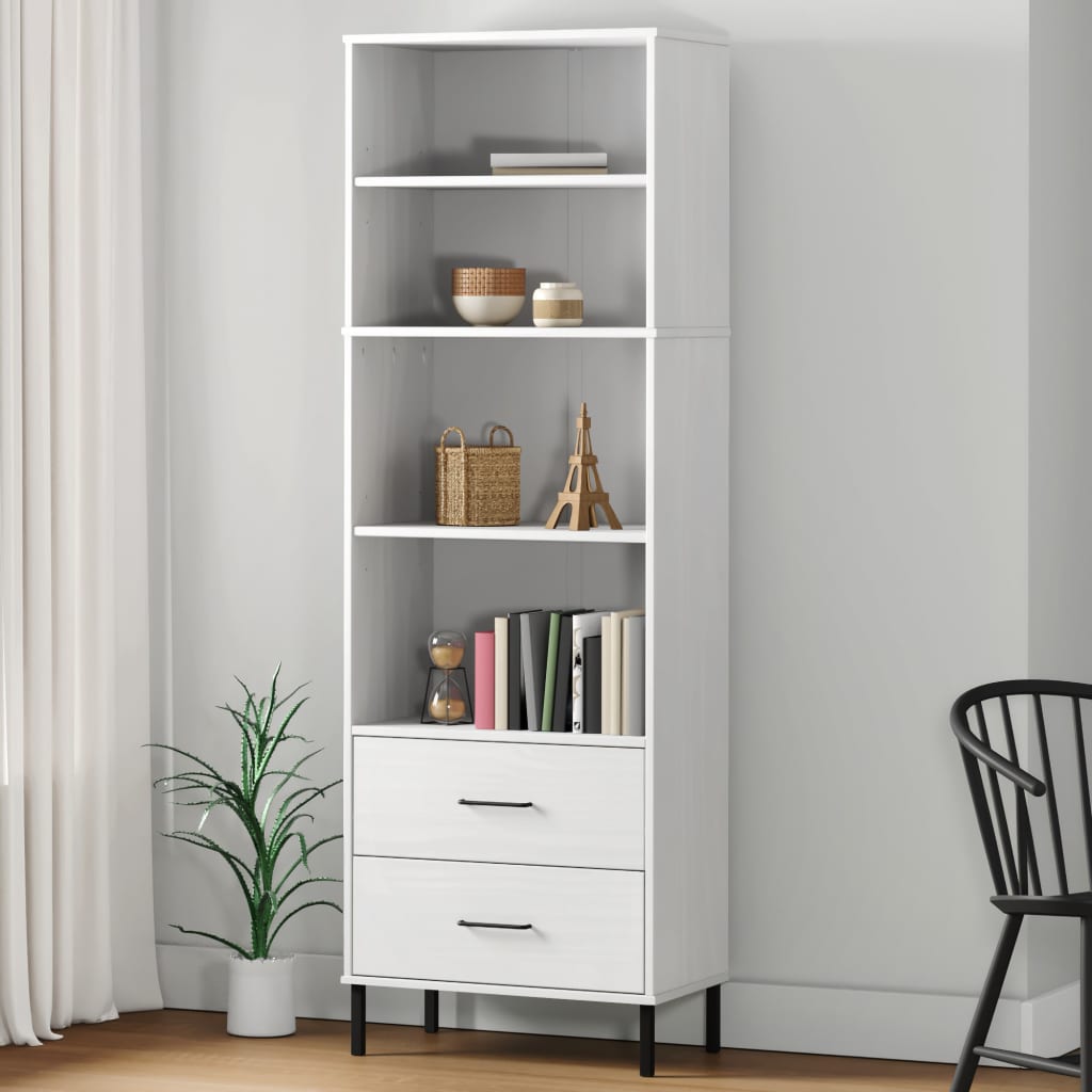 bogreol med 2 skuffer OSLO 60x35x180 cm massivt træ hvid