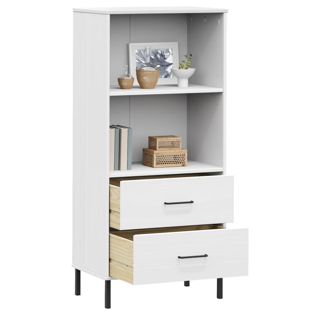 bogreol med 2 skuffer OSLO 60x35x128,5 cm massivt træ hvid