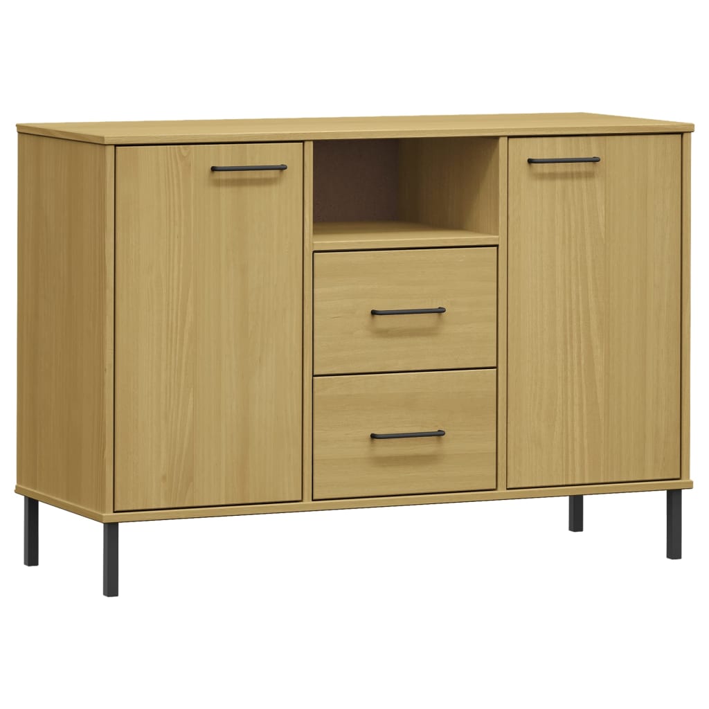 skænk med metalben OSLO 113x40x77 cm massivt træ brun