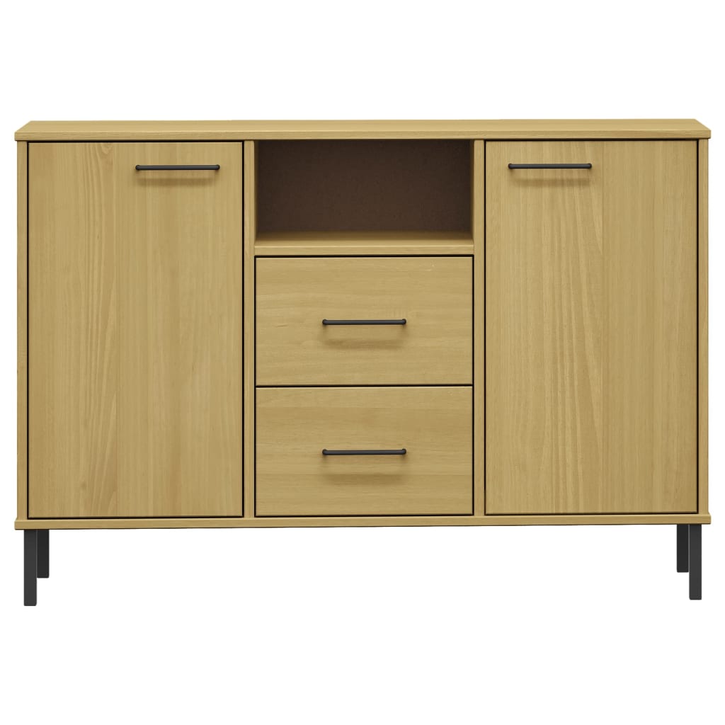skænk med metalben OSLO 113x40x77 cm massivt træ brun