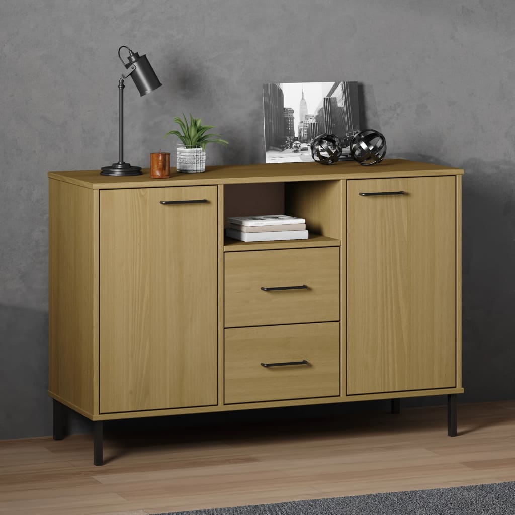 skænk med metalben OSLO 113x40x77 cm massivt træ brun