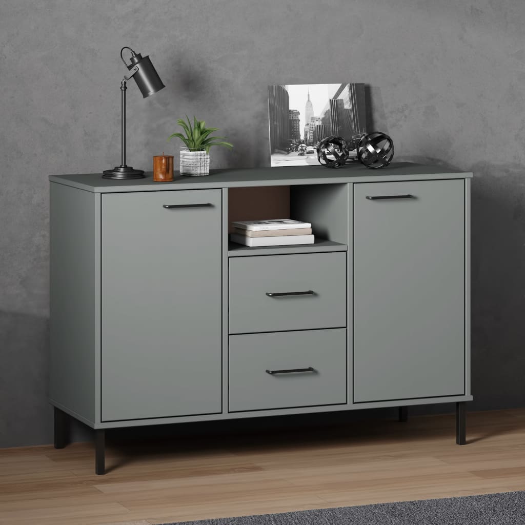 skænk med metalben OSLO 113x40x77 cm massivt træ grå